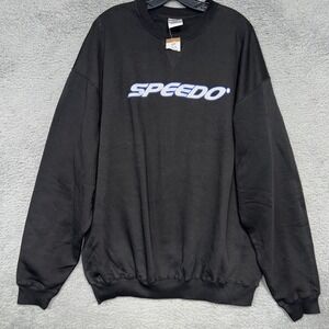 NOS Speedo Sweater Men's Sz XL Black Oversized Embroider Sweatshirt Swim Y2k 90s